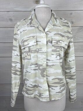 Sanctuary Womens Tan Beige Camouflage Cotton Button-up Cargo Jacket